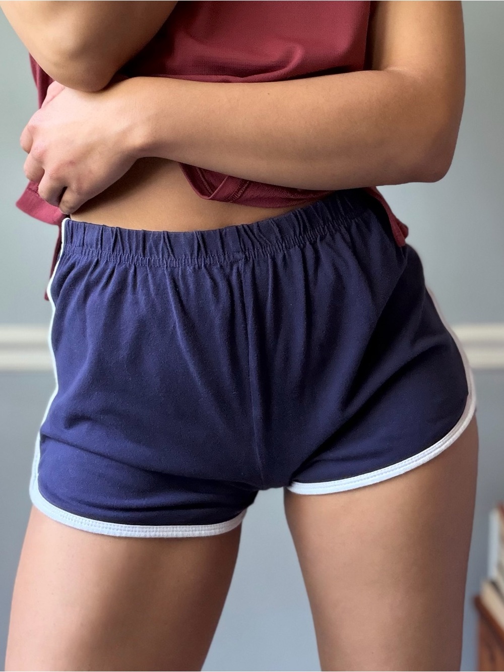 Vintage style navy dolphin shorts (L)